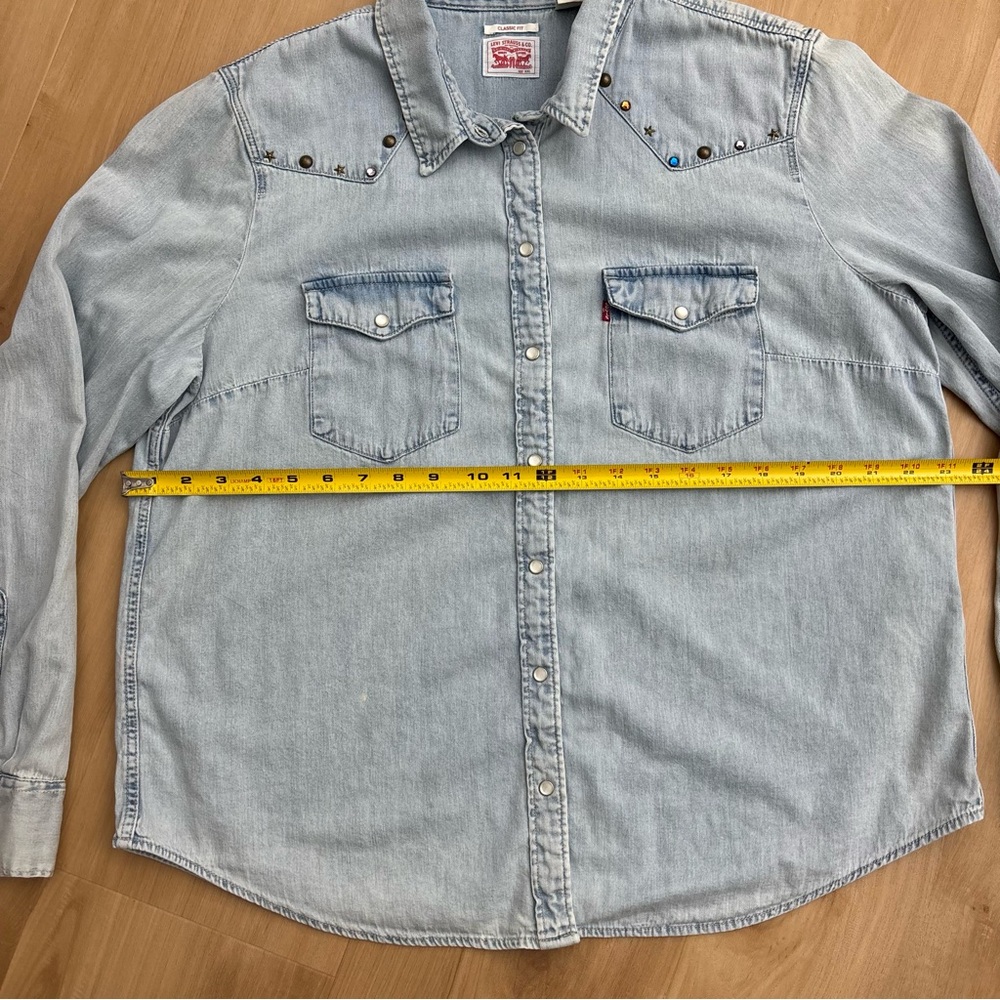 Levis Western Pearl Snap Denim Shirt Women's XXL Bejeweled Light Wash - Picture 9 of 10